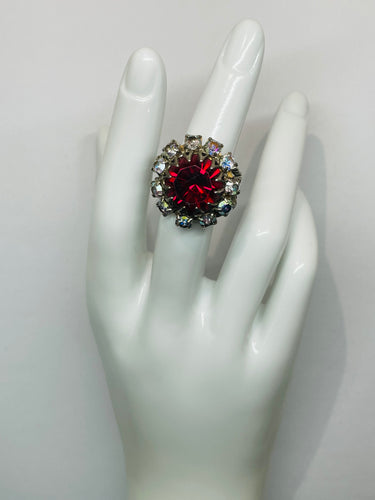 1960’s Red Rhinestone Ring with AB Rhinestones